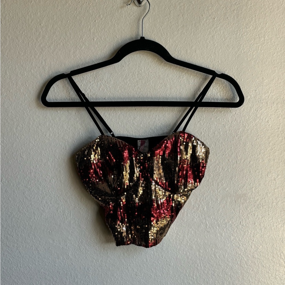 Y2k Codigo Disco Gold & Red Sequin Padded Bustier… - image 3